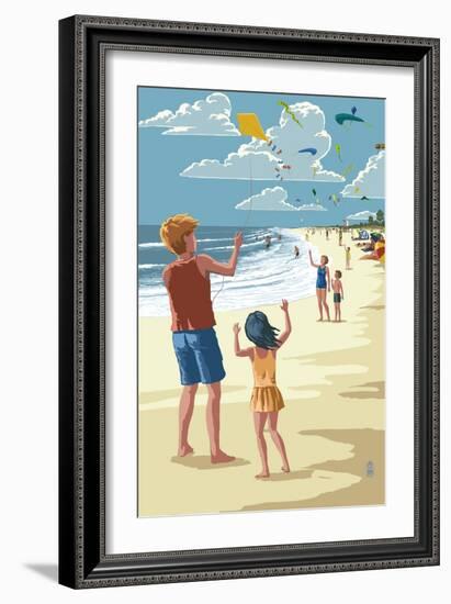 Kite Flyers-Lantern Press-Framed Art Print
