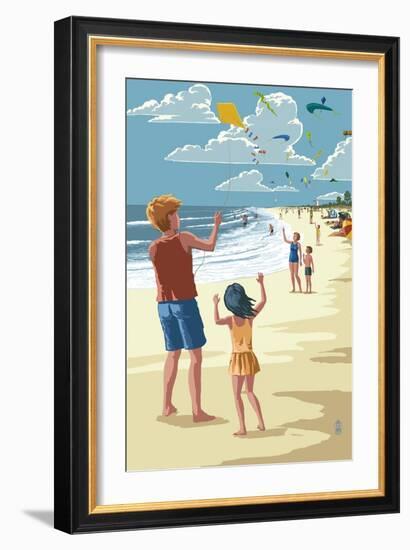 Kite Flyers-Lantern Press-Framed Art Print