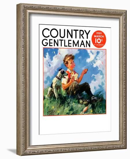 "Kite Flying," Country Gentleman Cover, March 1, 1935-Henry Hintermeister-Framed Giclee Print