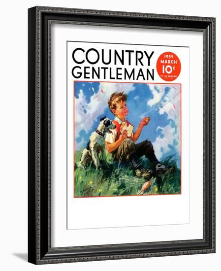 "Kite Flying," Country Gentleman Cover, March 1, 1935-Henry Hintermeister-Framed Giclee Print