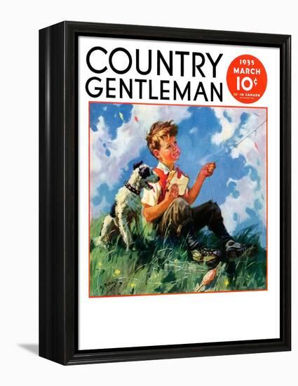 "Kite Flying," Country Gentleman Cover, March 1, 1935-Henry Hintermeister-Framed Premier Image Canvas