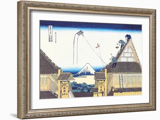 Kite Flying from Rooftop-Katsushika Hokusai-Framed Art Print