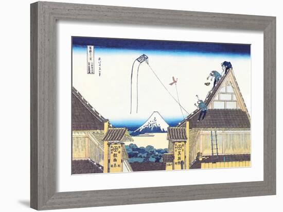 Kite Flying from Rooftop-Katsushika Hokusai-Framed Art Print