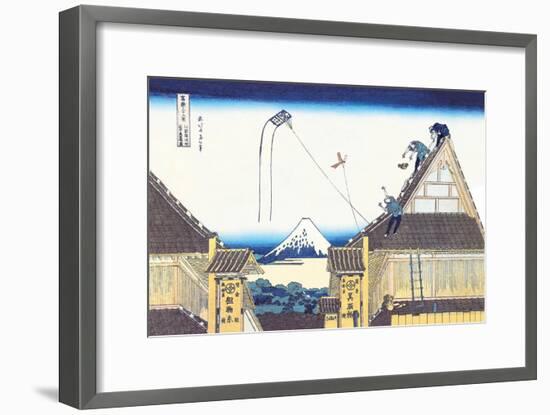 Kite Flying from Rooftop-Katsushika Hokusai-Framed Art Print