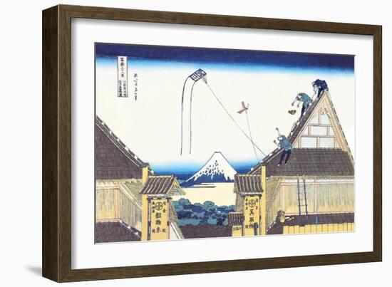 Kite Flying from Rooftop-Katsushika Hokusai-Framed Art Print