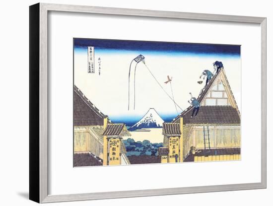 Kite Flying from Rooftop-Katsushika Hokusai-Framed Art Print