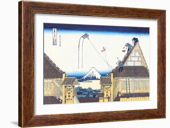 Kite Flying from Rooftop-Katsushika Hokusai-Framed Art Print