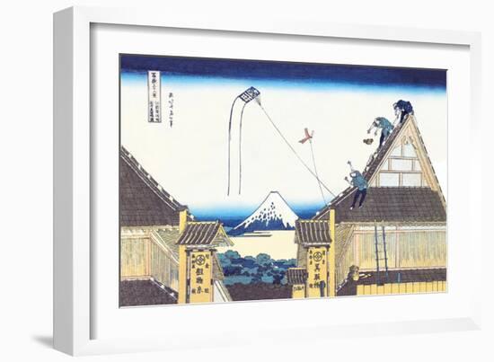 Kite Flying from Rooftop-Katsushika Hokusai-Framed Art Print