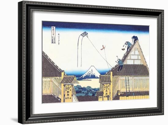 Kite Flying from Rooftop-Katsushika Hokusai-Framed Art Print