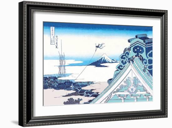 Kite Flying in View of Mount Fuji-Katsushika Hokusai-Framed Art Print