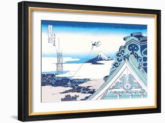 Kite Flying in View of Mount Fuji-Katsushika Hokusai-Framed Art Print