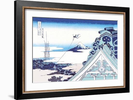 Kite Flying in View of Mount Fuji-Katsushika Hokusai-Framed Art Print