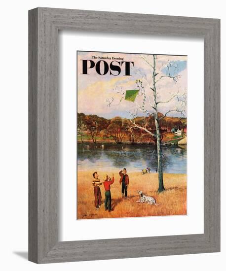 "Kite in the Tree" Saturday Evening Post Cover, March 10, 1956-John Clymer-Framed Giclee Print