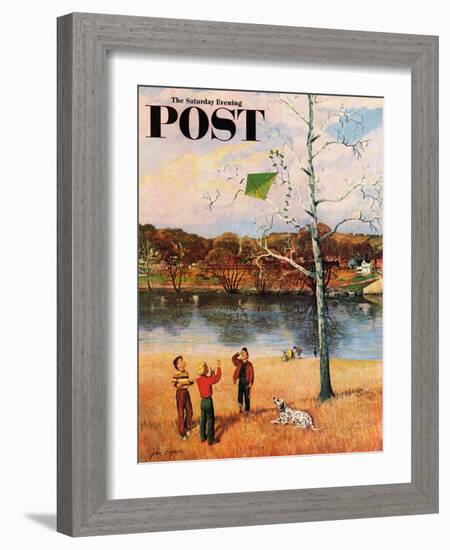 "Kite in the Tree" Saturday Evening Post Cover, March 10, 1956-John Clymer-Framed Giclee Print