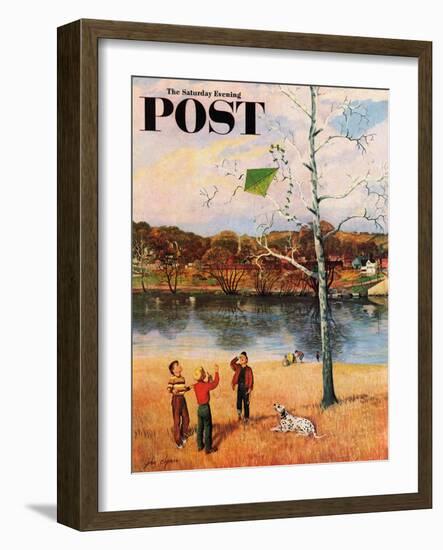 "Kite in the Tree" Saturday Evening Post Cover, March 10, 1956-John Clymer-Framed Giclee Print