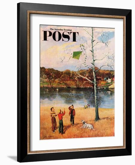 "Kite in the Tree" Saturday Evening Post Cover, March 10, 1956-John Clymer-Framed Giclee Print