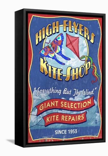 Kite Shop - Vintage Sign-Lantern Press-Framed Stretched Canvas