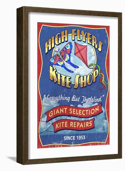 Kite Shop - Vintage Sign-Lantern Press-Framed Art Print