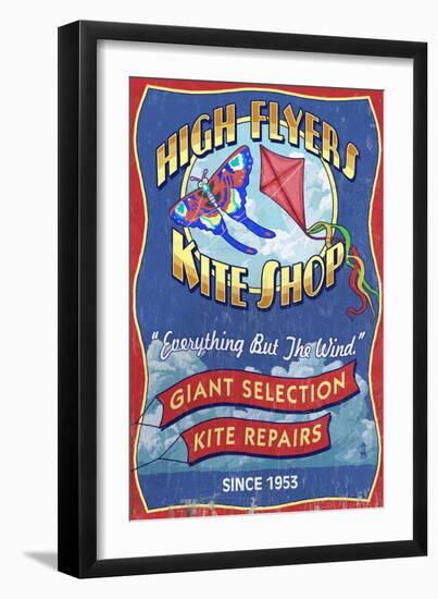 Kite Shop - Vintage Sign-Lantern Press-Framed Art Print