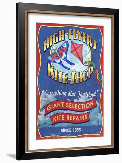 Kite Shop - Vintage Sign-Lantern Press-Framed Art Print