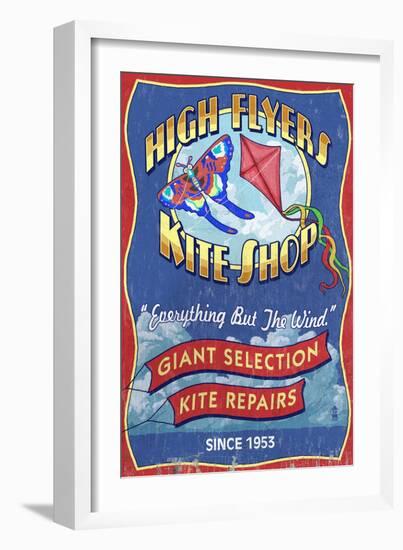 Kite Shop - Vintage Sign-Lantern Press-Framed Art Print