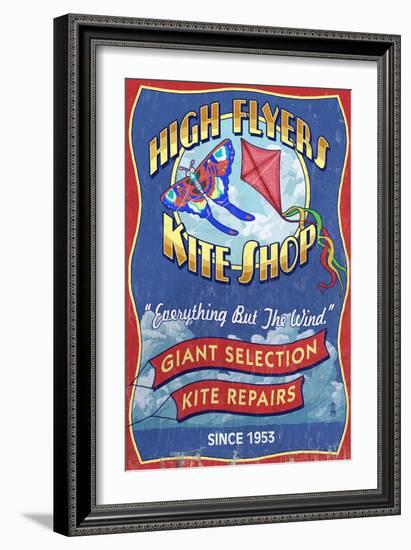 Kite Shop - Vintage Sign-Lantern Press-Framed Art Print