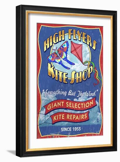 Kite Shop - Vintage Sign-Lantern Press-Framed Art Print