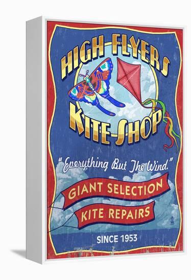 Kite Shop - Vintage Sign-Lantern Press-Framed Stretched Canvas