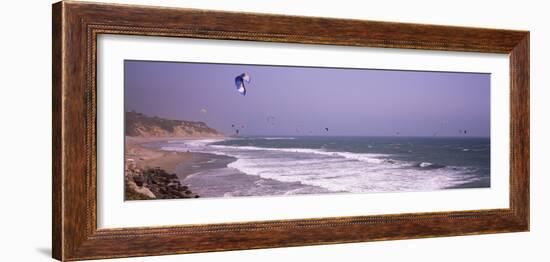 Kite Surfers over the Sea, Waddell Beach, Waddell Creek, Santa Cruz County, California, USA-null-Framed Photographic Print