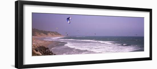 Kite Surfers over the Sea, Waddell Beach, Waddell Creek, Santa Cruz County, California, USA-null-Framed Photographic Print