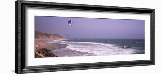 Kite Surfers over the Sea, Waddell Beach, Waddell Creek, Santa Cruz County, California, USA-null-Framed Photographic Print