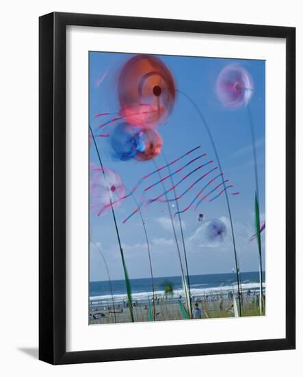 Kites Spinning, Washington State Kite Festival, Long Beach, Washington, USA-Merrill Images-Framed Photographic Print