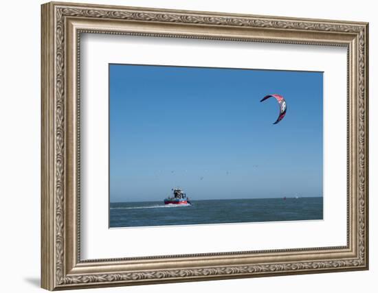 Kitesurfer and tourist boat in Exe Estuary, Devon-Charles Bowman-Framed Photographic Print