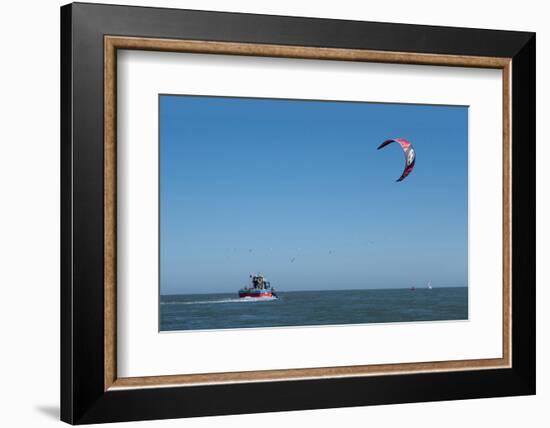 Kitesurfer and tourist boat in Exe Estuary, Devon-Charles Bowman-Framed Photographic Print