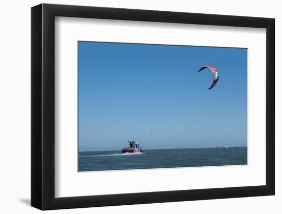 Kitesurfer and tourist boat in Exe Estuary, Devon-Charles Bowman-Framed Photographic Print