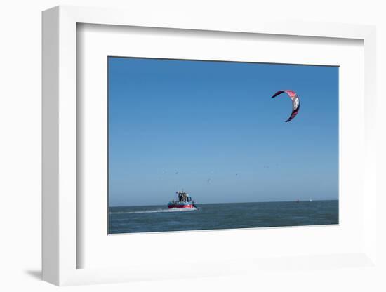 Kitesurfer and tourist boat in Exe Estuary, Devon-Charles Bowman-Framed Photographic Print