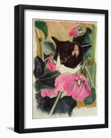 Kitten and Hollyhocks-Anne Robinson-Framed Giclee Print