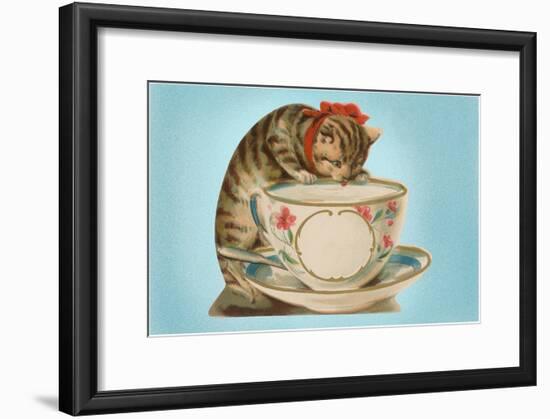 Kitten Drinking Out of Tea Cup-null-Framed Art Print