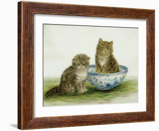 Kitten in a Blue China Bowl-Betsy Bamber-Framed Giclee Print