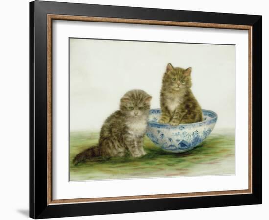 Kitten in a Blue China Bowl-Betsy Bamber-Framed Giclee Print