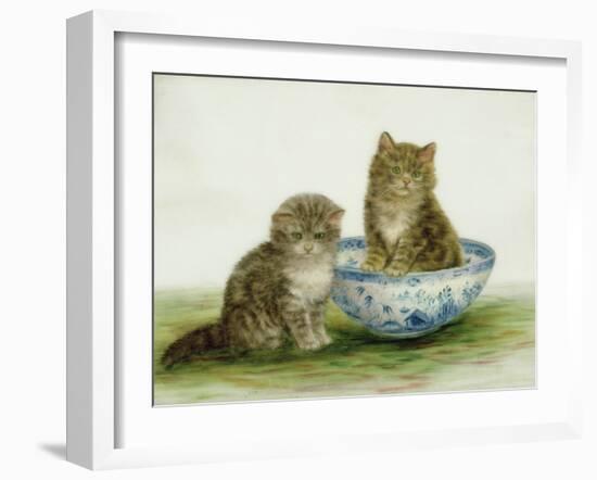 Kitten in a Blue China Bowl-Betsy Bamber-Framed Giclee Print