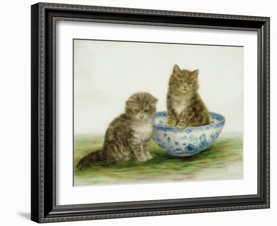 Kitten in a Blue China Bowl-Betsy Bamber-Framed Giclee Print