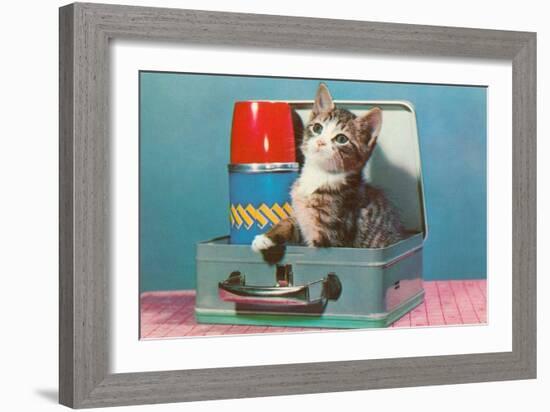 Kitten in a Lunchbox, Retro-null-Framed Art Print