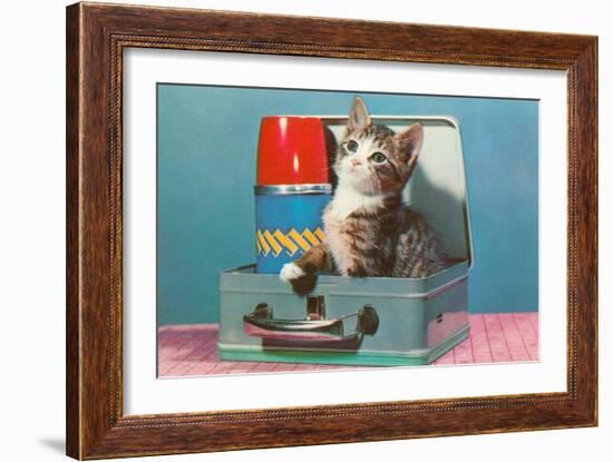 Kitten in a Lunchbox, Retro-null-Framed Art Print