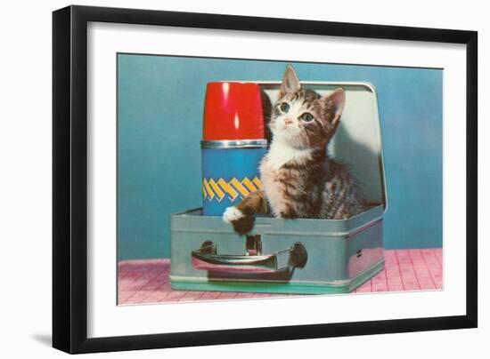 Kitten in a Lunchbox, Retro-null-Framed Art Print