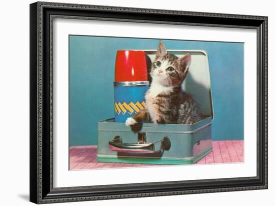 Kitten in a Lunchbox, Retro-null-Framed Art Print