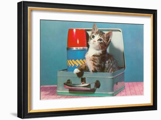 Kitten in a Lunchbox, Retro-null-Framed Art Print