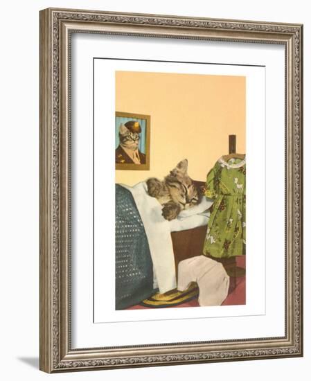 Kitten Sleeping in Bed-null-Framed Art Print