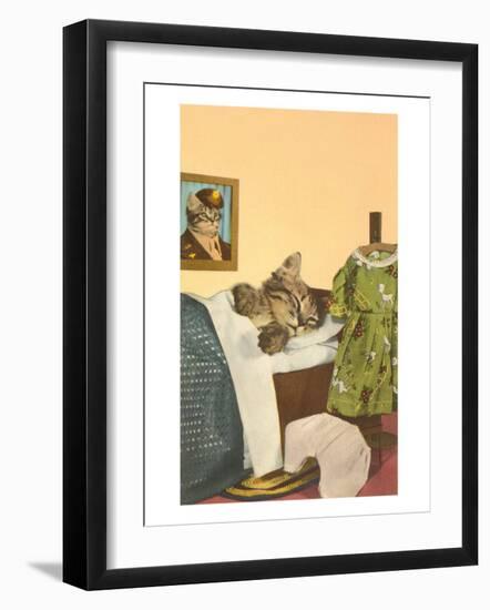 Kitten Sleeping in Bed-null-Framed Art Print