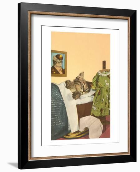 Kitten Sleeping in Bed-null-Framed Art Print